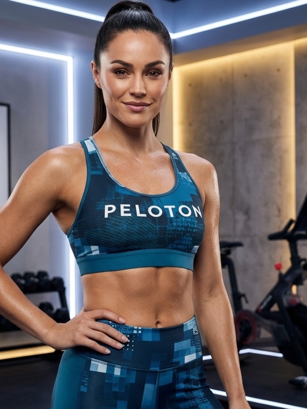 Adidas x Peloton HEAT.RDY Sports Bra Blue Digi Motion Size S